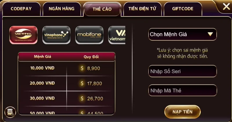 nạp tiền sunwin